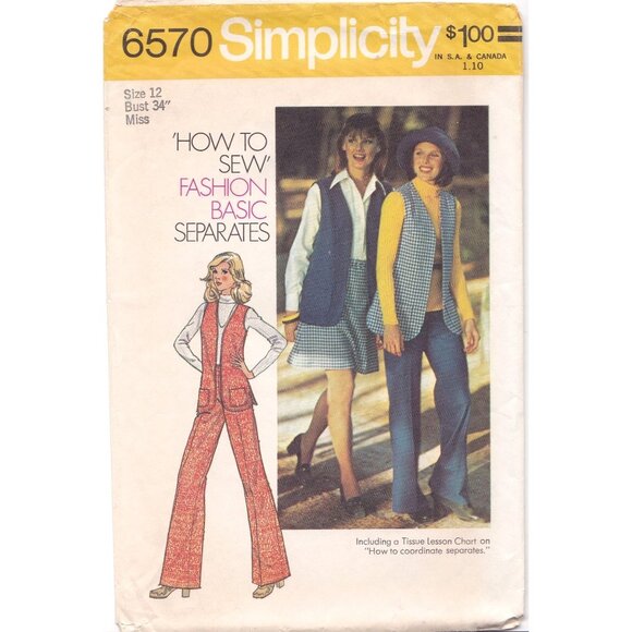 1970s Vintage Simplicity 6570 Sewing Pattern Misses Simple Vest Short Skirt and - Picture 1 of 2